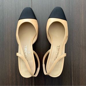 Chanel Slingback Goatskin & Grosgrain Beige & Black - Size 36 EU
